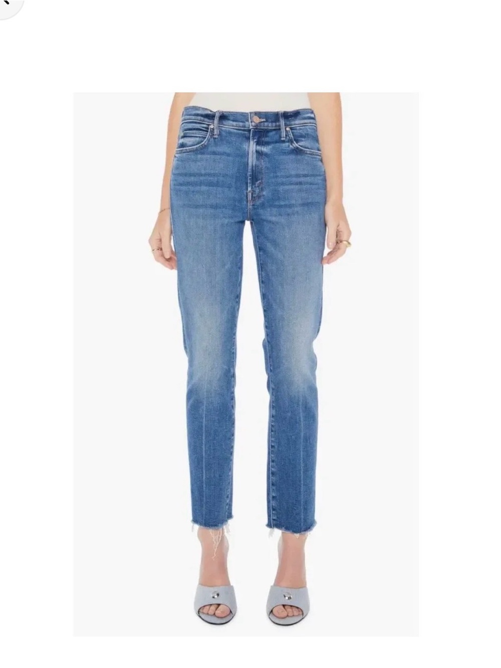MOTHER Mid-Blue High-Rise Cropped Straight Jeans